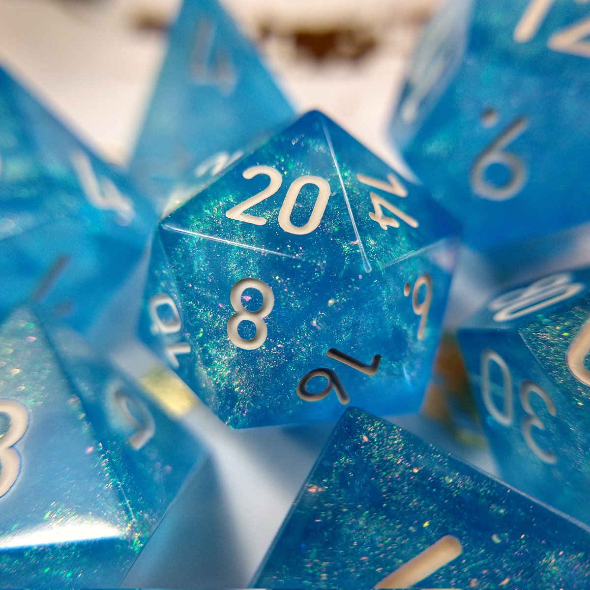 EmeraldSunDice's tweet photo. Seaborn Dream 🌅 
Several sets will be available Friday at 6 p.m. Central, some inked with metallic gold as well! I'll post some photos of those tomorrow! I really love the way these turned out ☀️ https://t.co/N921iOuCQj