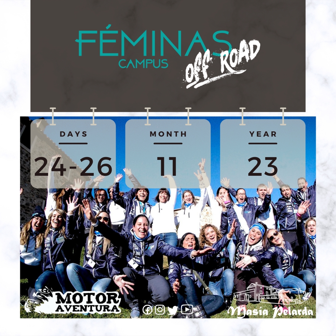 Ha llegado el momento...

Estamos muy emocionados de poder contaros que... ¡YA TENEMOS FECHA PARA EL IV CAMPUS FÉMINAS OFF ROAD 2023!

📅 2️⃣4️⃣➖1️⃣1️⃣➖2️⃣0️⃣2️⃣3️⃣
📍 Masía Pelarda Off Road Center <a href="/masiapelarda/">Masia Pelarda</a>