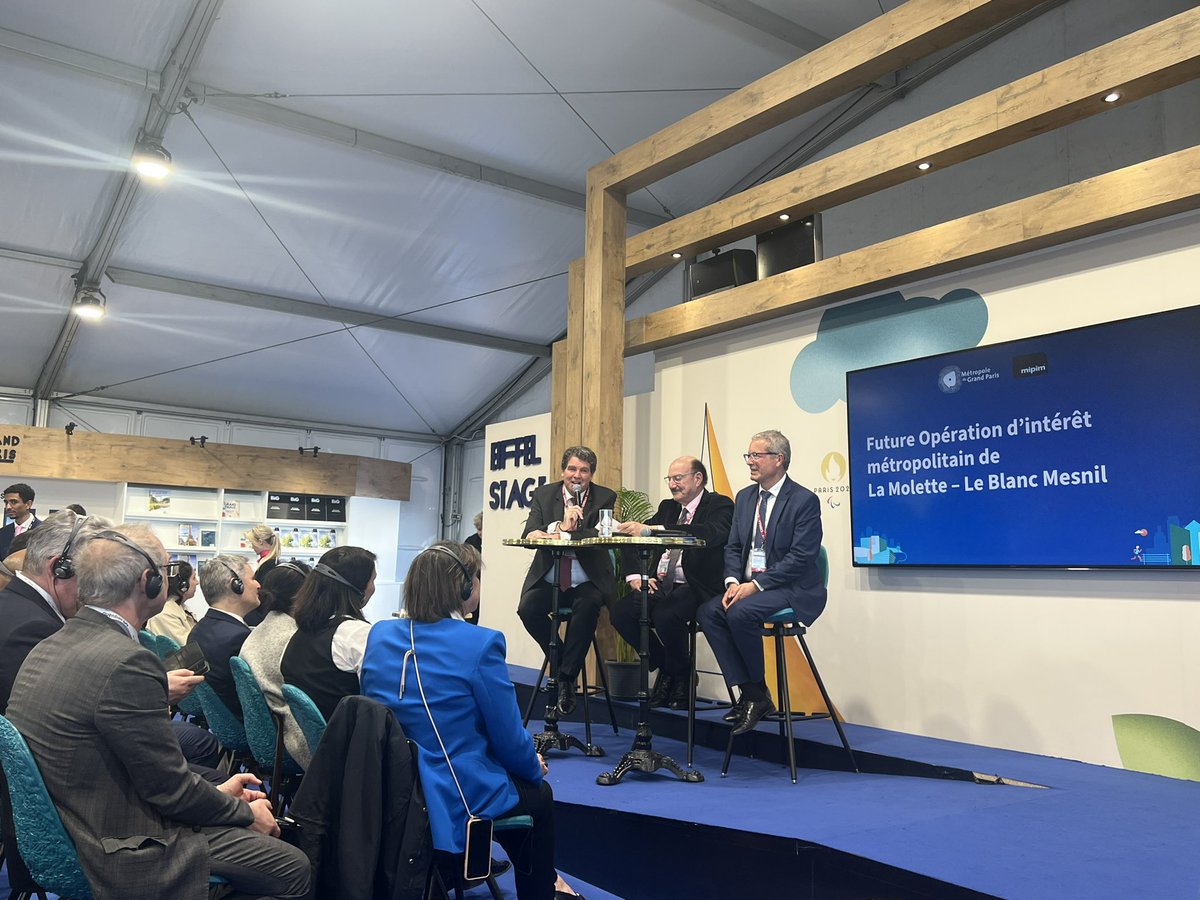 #Mipim Présentation à la maison Sequano et sur le stand de la Métropole du Grand Paris pour parler de notre projet ambitieux de réaménagement de la ZAC de la Molette avec notamment :

🎓 Campus trilingue
🌳 Parc de 7 hectares
👔 Voie commerçante façon « La Vallée Village » 
Etc…