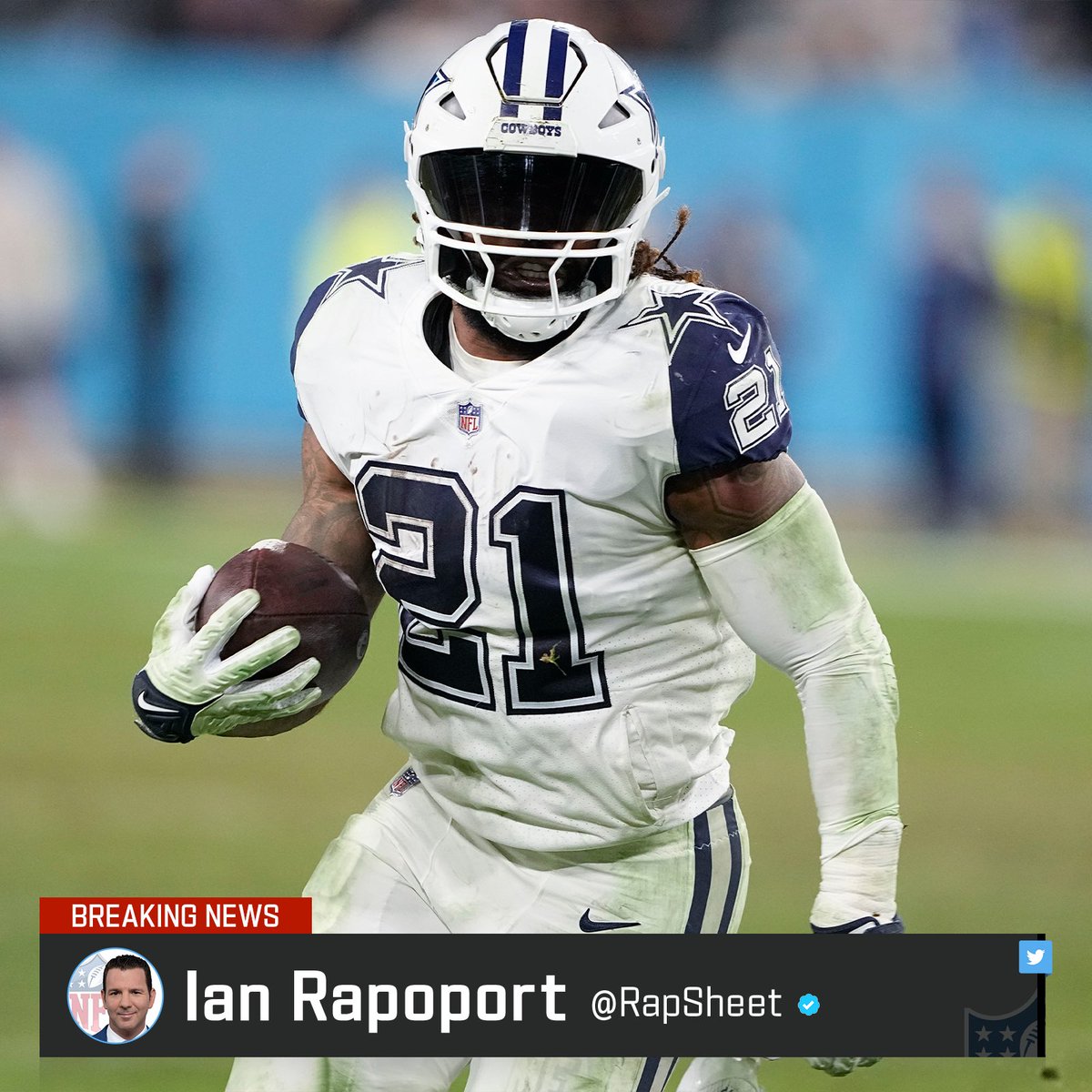 RapSheet's tweet image. End of an era: The #Cowboys have informed former NFL rushing champ Ezekiel Elliott that they are releasing him, per me and @TomPelissero. He’ll be designated as a post-June 1 release to create cap space.