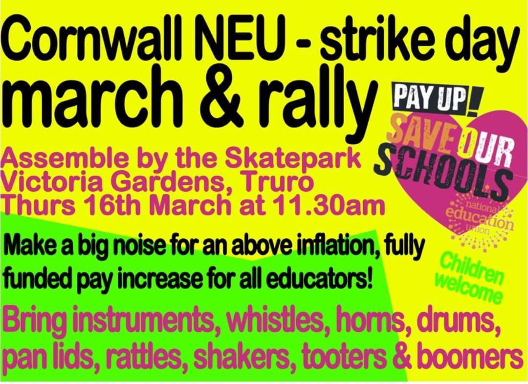 Amazing turnout in London today, but it's a long way from Cornwall so we are having a march and rally there! It would be great to see all of you there. Invite your friends in other unions too! <a href="/NEUnion/">National Education Union</a> <a href="/NEUSouthWest/">NEU South West Region</a>