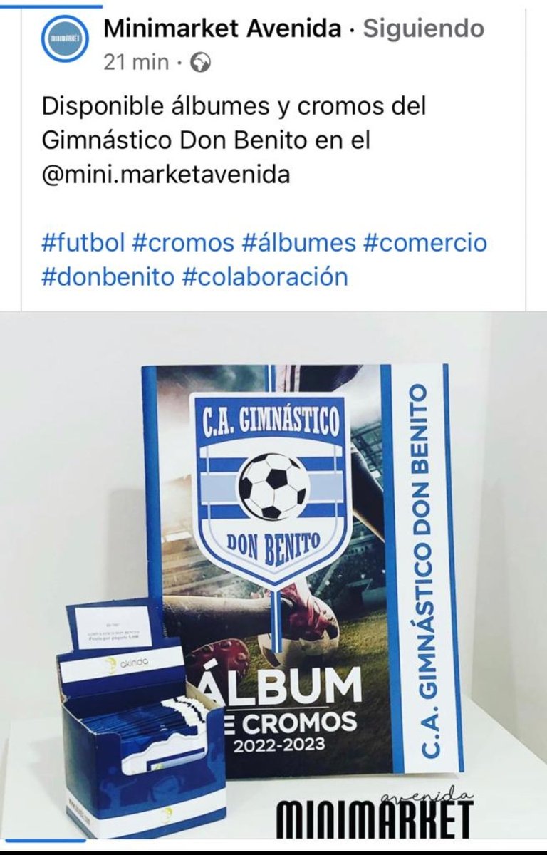 Ya disponibles el Álbum y cromos del Gimnástico Don Benito en el <a href="/mini/">MINI</a>.marketavenida
☺️🔵⚽💙