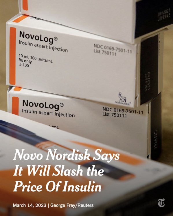 Novo Nordisk følger etter Eli Lilly og kutter prisene på insulin med inntil 70% i USA. Viktig for veldig mange personer med diabetes 👍