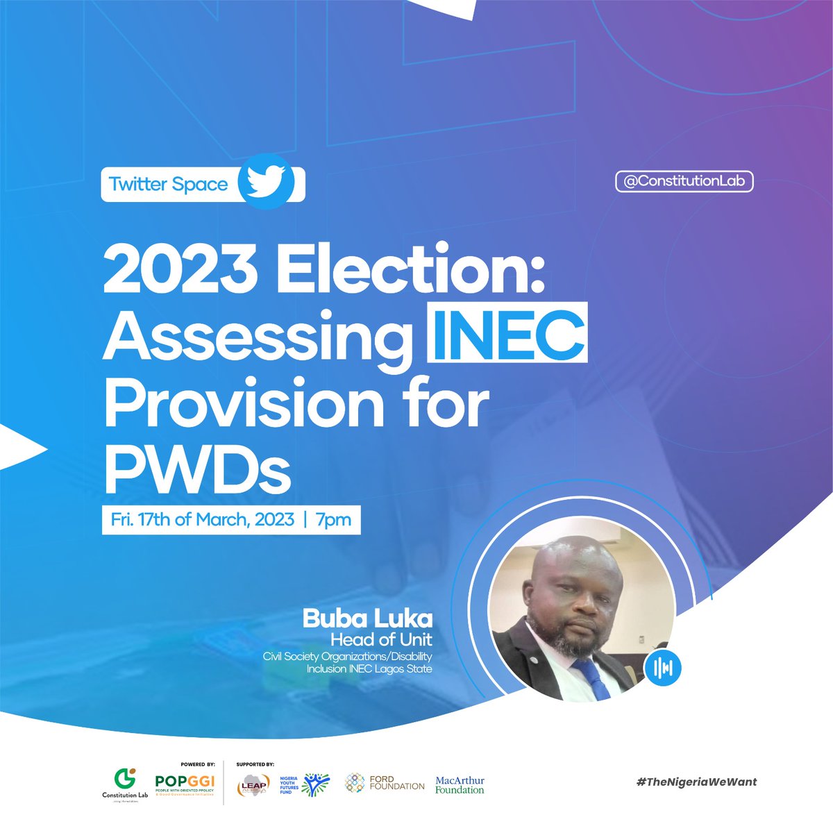 ConstitutionLab's tweet photo. Sequel to the #2023presidentialelection, we carried out a survey to receive feedback from PWDs across the country. It was observed that some of the provisions promised @INEC were not fulfilled in almost all the polling units.

PWDs are an important part of our society https://t.co/PVVE1vElSa