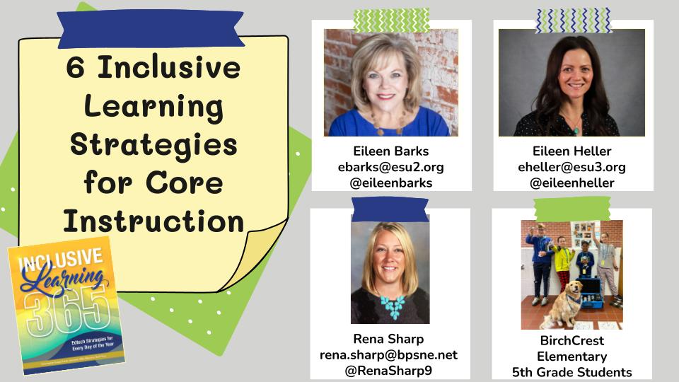 eileenheller's tweet photo. Calling all @yourNETA conference friends! Join us: @BirchcrestTiger Ss @RenaSharp9 @eileenbarks @ESU3 for our session on 3/16 at 1:15 P.M. We will share classroom examples of #inclusivelearning strategies from the book @inclusive365. #NETA23 #yourNETA https://t.co/9l5RLJrWqQ