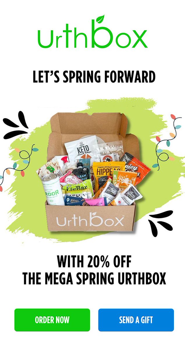 TamaraCamPhoto's tweet image. So excited to see this #urthbox #couponcode - spring needs it! Three cheers for healthy snacks like this! #ad shrsl.com/3z11i

Use code: SPRING20 for 20% off all orders through March 31st!
