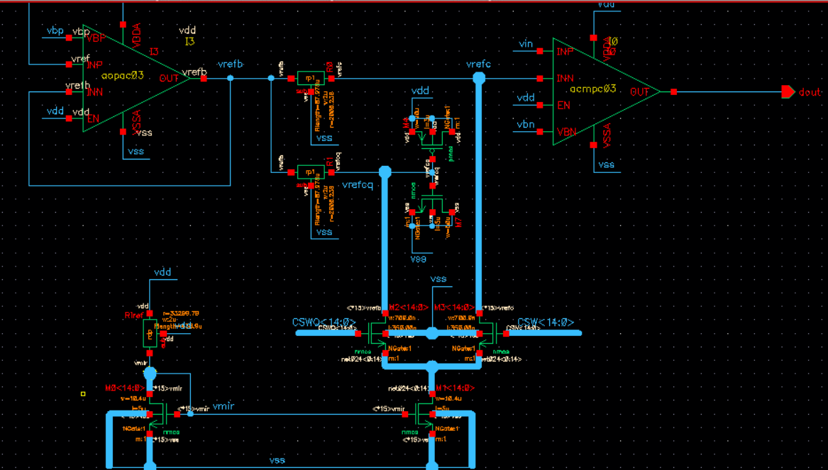EDRT_RIDE's tweet photo. Part of the @EDRT_RIDE ASIC is the digitally adjustable hysteresis of the motor control. The hysteresis is  implemented by using the current bank and the comparator. It can be set using a DAC (A) and a 4-Bit word (B). 

@ElectronicsDrv
#PowerElectronics
#Microelectronics https://t.co/51Be8h6fc7