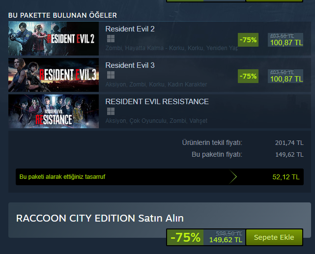 Nur. 💫🪐🎮 on Twitter: "Resident Evil Raccoon City Edition, Steam'de 150