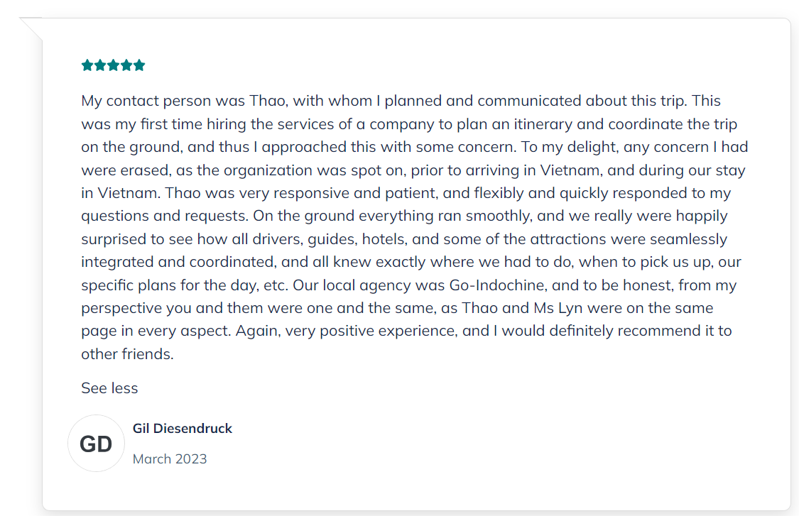 We couldn't be happier to be recognized by our customers 😍

#vietnam #travel #indochine #southeastasia #goindochine
#travelwithgoindochine
#trending #authentictravel #culturalvisit #softadventure #travellikelocal
#adventure #luxury #luxurytravel