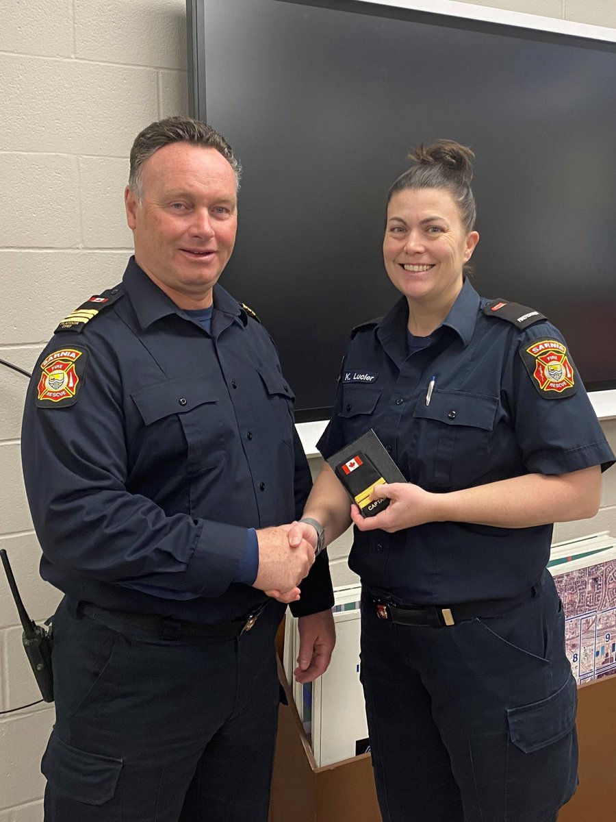Please join us in congratulating Firefighter Kim Lucier who is the first woman to become an Acting Captain in the history of <a href="/SarniaFire/">Sarnia Fire Rescue</a>. Way to go Kim!