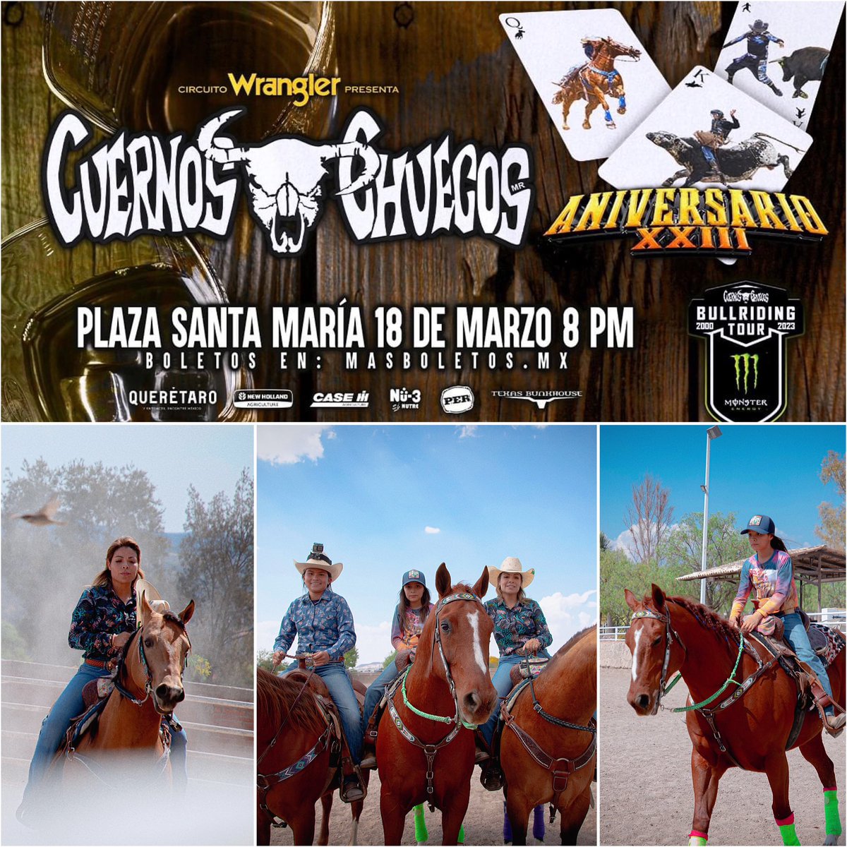 Proyecto_qro's tweet photo. 🔥🤠 ¡Listas para Competir!🏇🏆💥Las Barrileras de todo el país, se encuentran preparadas para su justa dentro de = Cuernos Chuecos = que  podremos disfrutar el próximo 18 de Marzo en la Plaza de Toros Santa María.
🎟️Boletos: https://t.co/O5cDpH9pNw https://t.co/ghMwQdDk8u