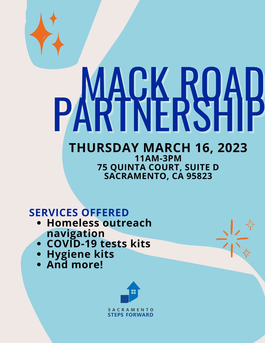 ReimagineMackRd's tweet photo. Sac Steps Forward will be having a Community Event at the Mack Road Partnership from 11am-3pm tomorrow providing COVID tests &amp; information, ID vouchers, hygiene kits, housing resources, sign-ups for haircuts, assistance with job apps, temp job agency connections, &amp; more. https://t.co/rp8F35IRQ7