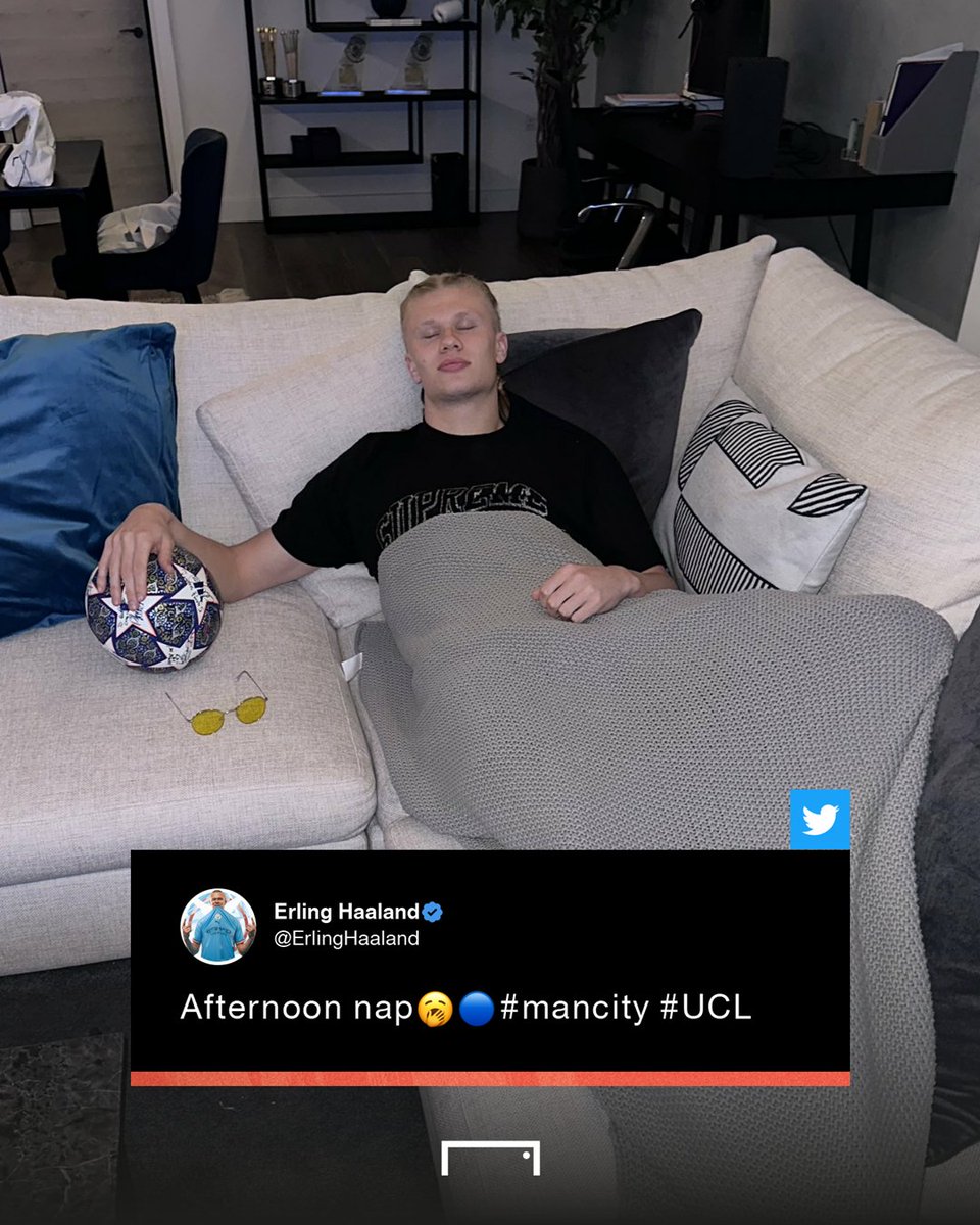 goal's tweet photo. Erling Haaland earned that nap 😅 https://t.co/FN7nfZaP7l