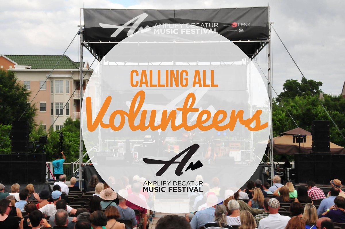 DCMDecatur's tweet photo. 📢 Calling all volunteers! 📢 
Volunteers need for the annual Amplify Decatur Music Festival on Saturday, 4/29!  One vol shift = a free all-day GA pass to the fest &amp;
all proceeds will benefit DCM and Giving Kitchen!
sign up to volunteer here👇 https://t.co/tTjetRu9BN https://t.co/ECWFkOdqQx