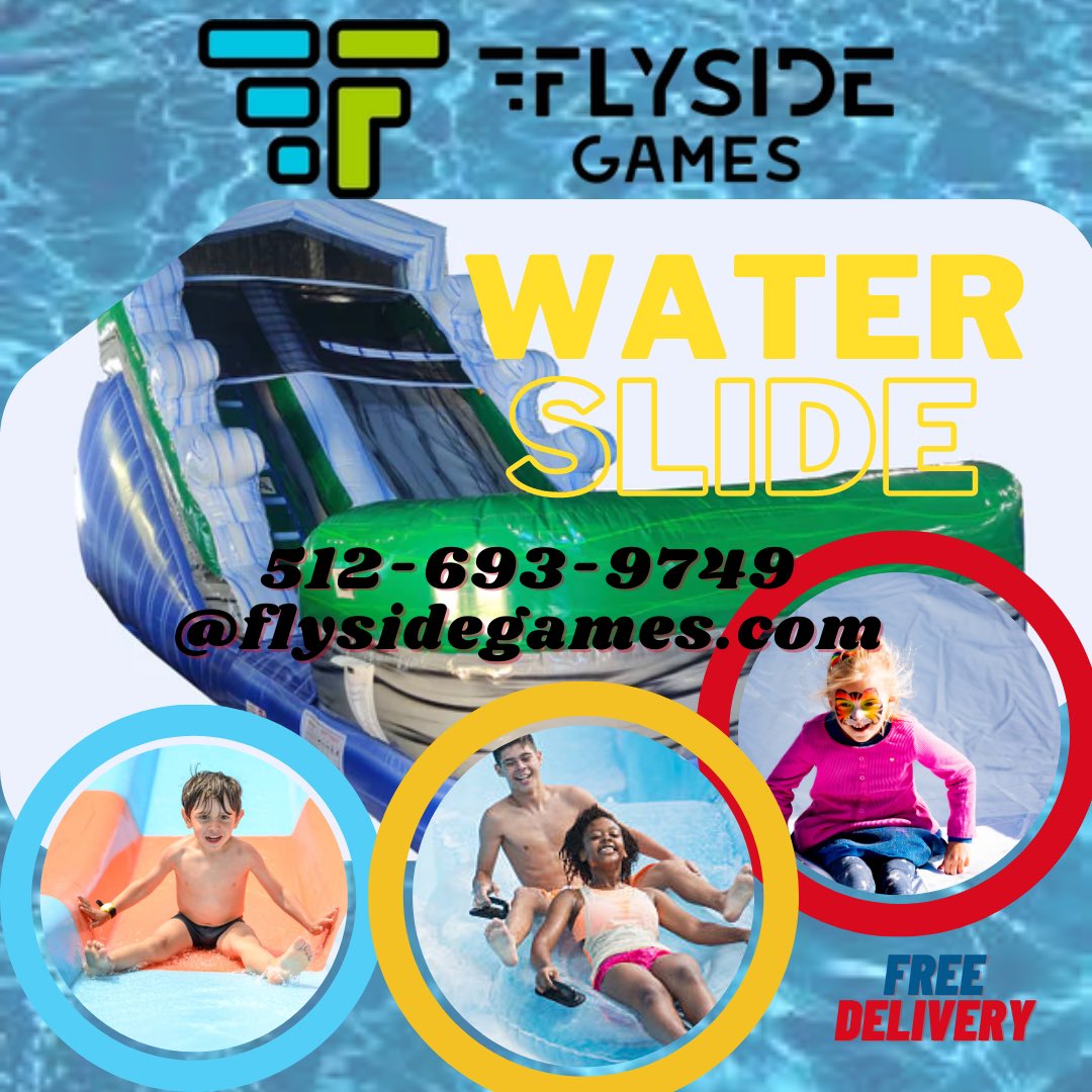 FlysideATX's tweet photo. 😎Summer is upon us!🌞
Our wet and dry waterslide is best for summer 🤗
To book, email jen@flysidegames.com or call/text 512-693-9749 ☎️

#flysidegames #flysideATX https://t.co/hG8bUbwRum