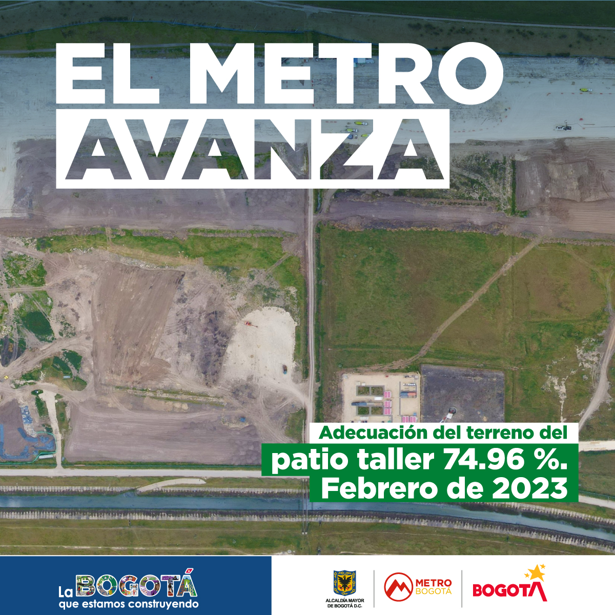 #ElMetroAvanza Así se veía el patio taller en febrero de 2022, y así se ve en febrero de 2023. La adecuación de terreno de este frente de obra ubicado en la localidad de Bosa ya tiene un 74,96 % de ejecución.