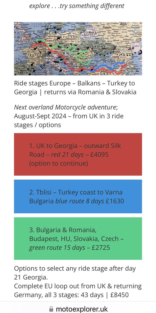 MotoExplorer's tweet photo. Thinking ahead, anyone looking to 2024 motorcycle touring ideas yet?
trying some different approaches to help riders get that bit further, well Georgia and the Caspian for starters stage1. on the Silk Road https://t.co/iwqOccoDbi