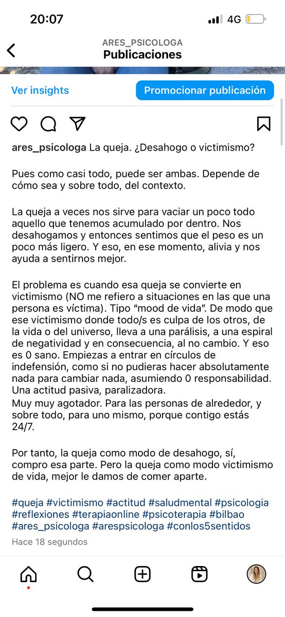 ares_psicologa's tweet photo. ¿Desahogo o victimismo?

#queja #victimismo #actitud #saludmental #psicologia #reflexiones #terapiaonline #psicoterapia #bilbao #ares_psicologa #arespsicologa #conlos5sentidos https://t.co/Mw5mOgdCuF