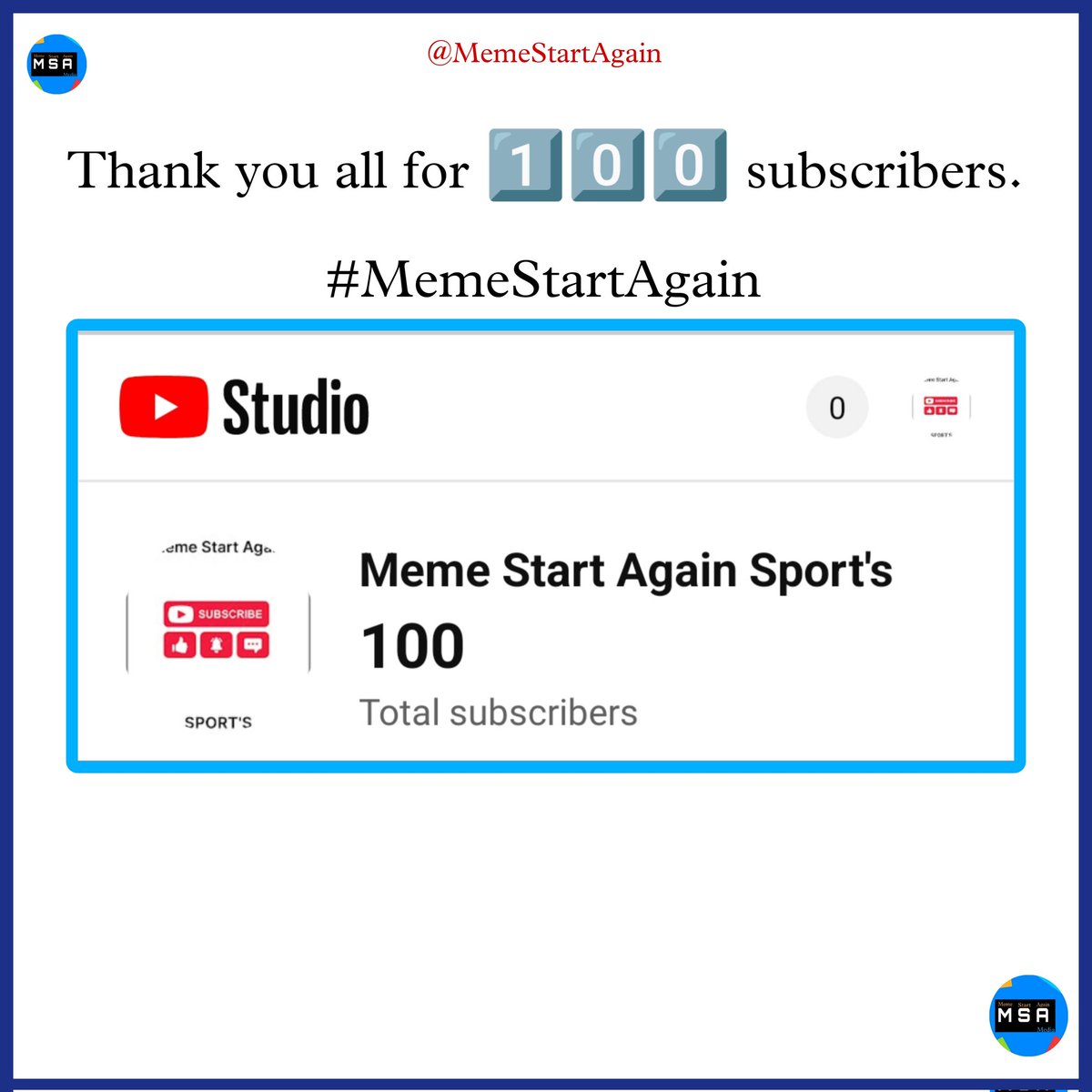 memeStartagain's tweet photo. Thank you all for 100 subscribers.
#MemeStartAgain
क्रिकेट से जुड़ी सभी खबर के लिए फॉलो करें। https://t.co/uqdV4NnJOb