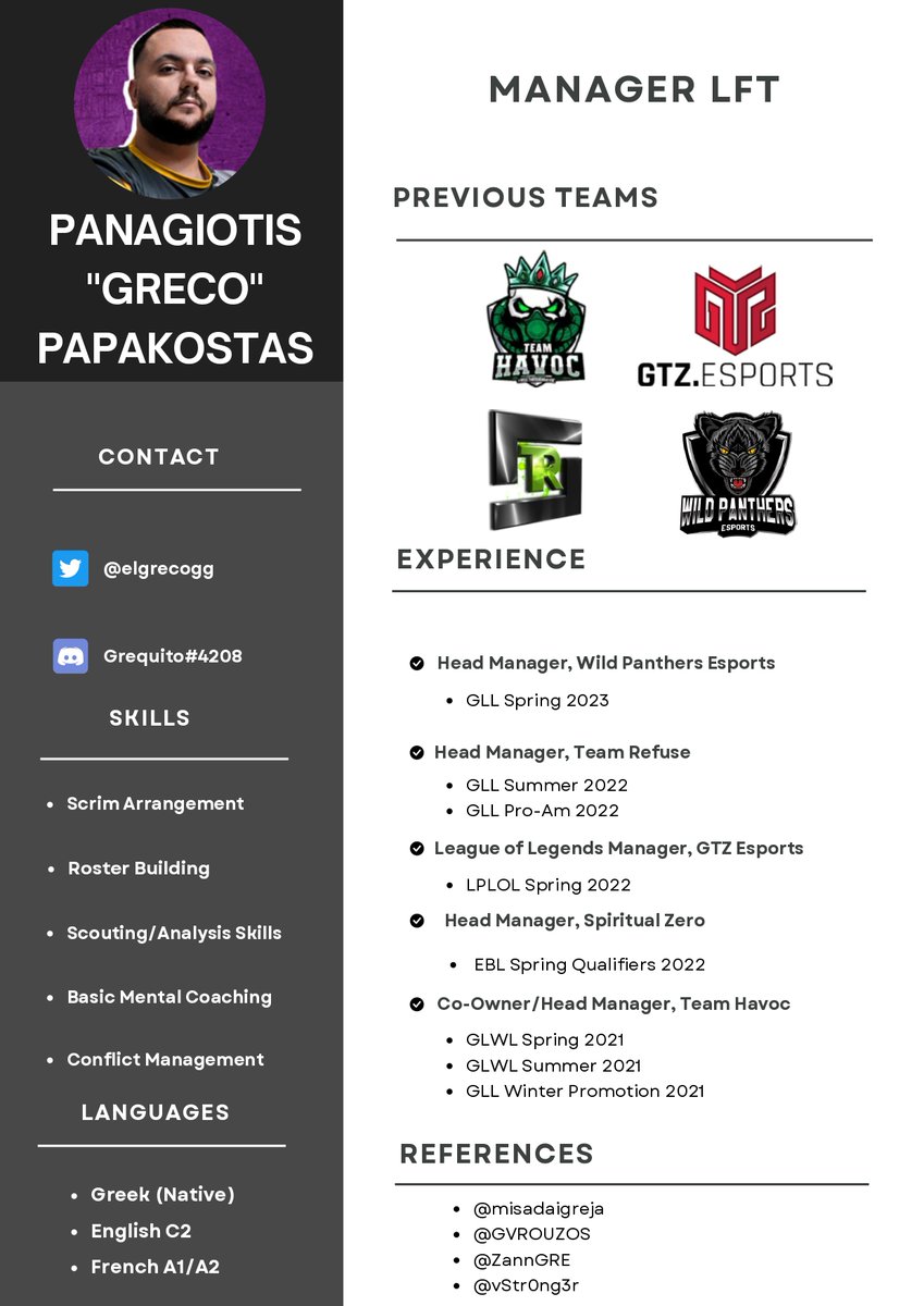 grecuito's tweet photo. To make it more clear, here is an official LFT post.

Interested mostly in assistant manager positions due to mandatory army service. I will consider every offer!
My DMs are open if there are any uncertainties.

Likes &amp; Retweets are appreciated ❤️ https://t.co/aSbZDrkjC2