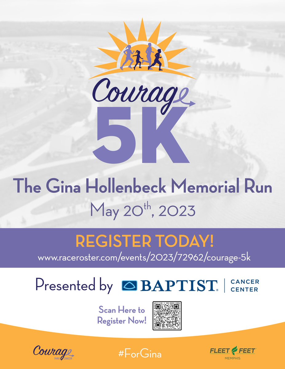 Sign up now for the Courage 5K:The Gina Hollenbeck Memorial Run! Let’s truly honor one of the strongest cancer warriors that Memphis has ever seen!!
<a href="/memphisctc/">COURAGE THRU CANCER</a> <a href="/GinaHollenbeck/">Gina Hollenbeck</a> <a href="/jmntiger/">Jon Neal</a>