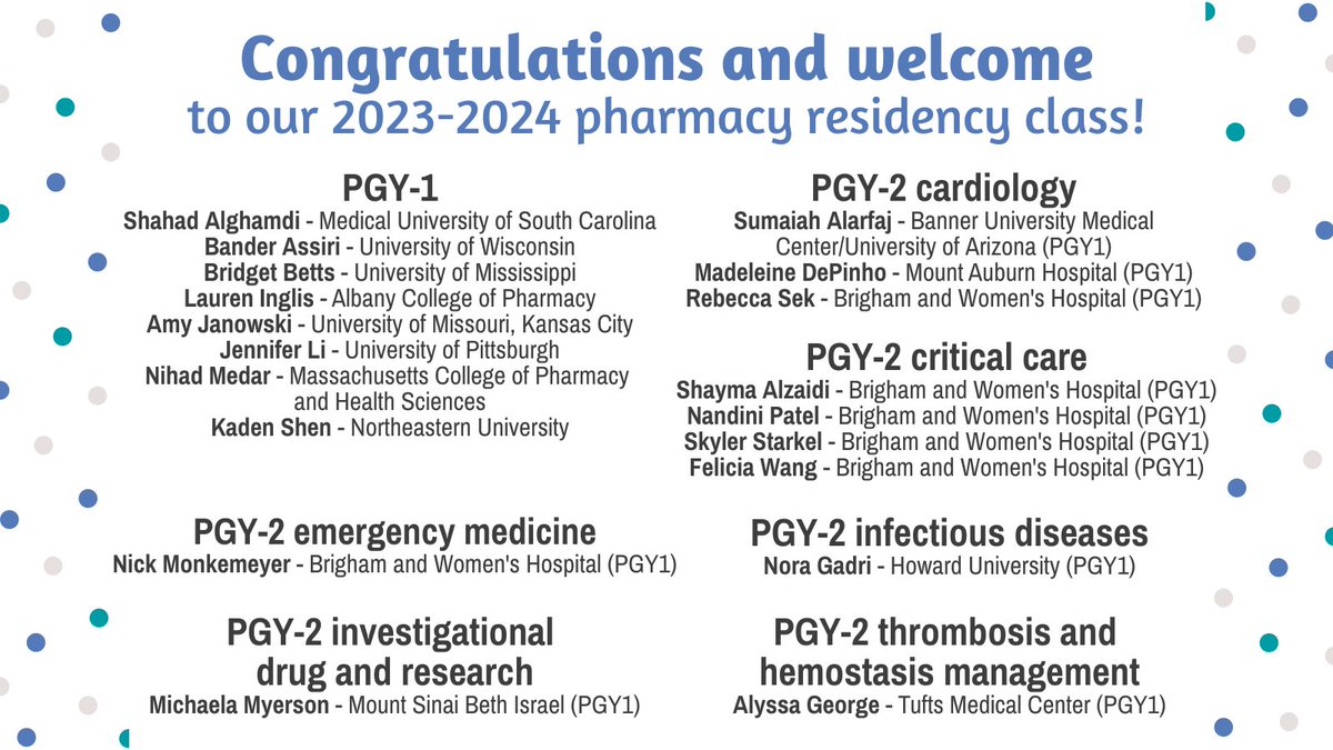 Happy pharmacy #matchday! We're VERY excited for our 2023-2024 pharmacy residency class, congratulations to all! Thank you to our residency leadership and everyone within our department who assisted with the application/interview process! #TwitteRx #PharmRes 🎉💊❤️
