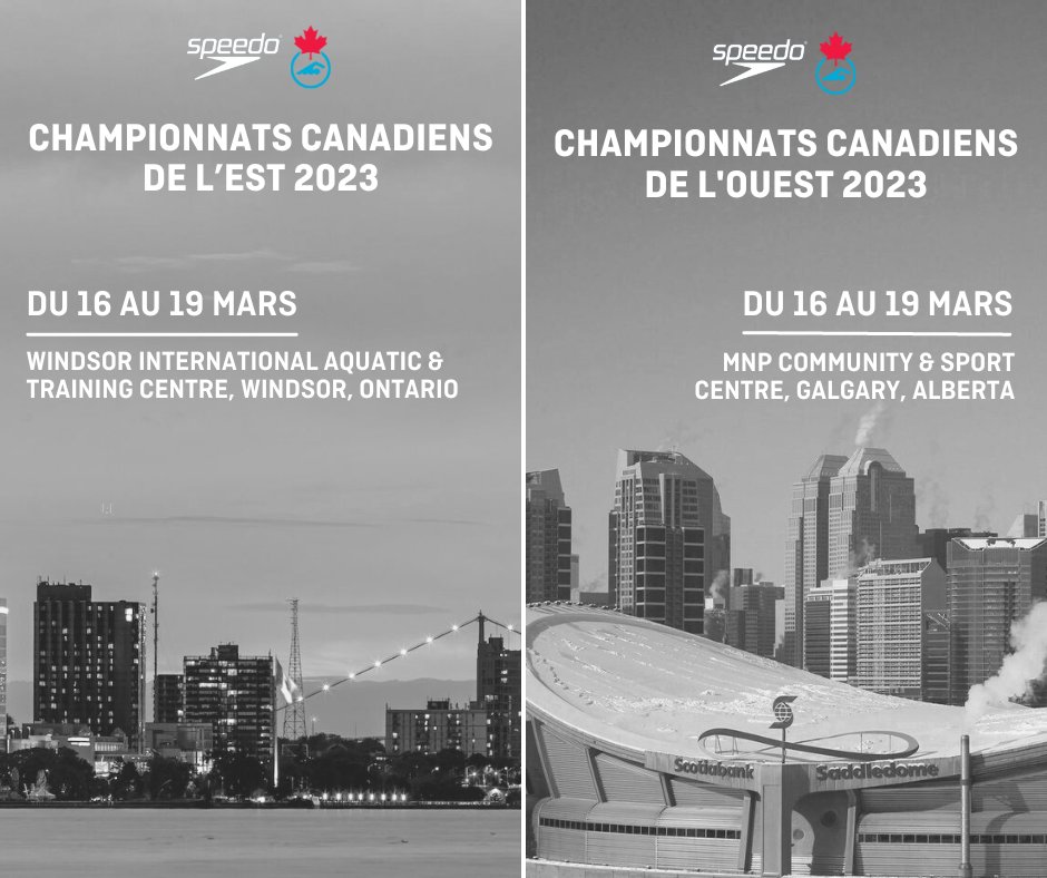 C'est demain que s'amorcent les Championnats canadiens de l'est et de l'ouest Speedo 2023 du côté de Windsor et de Calgary !

Bonne chance à tous les athlètes du Québec qui participeront à ces deux événements. 🤞

Pour plus d'informations : bit.ly/407ggBN