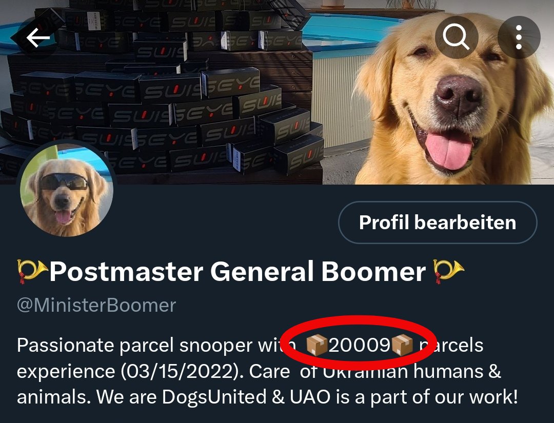 MinisterBoomer's tweet photo. Another Highlight today. My can of Vaseline for my nose is already empty after 20000 (in words: TWENTYTHOUSAND) sniffed packages for @UkraineAidOps and #DogsUnited .🥳

❤️😍You guys are amazing!😍❤️ https://t.co/3CmVwSKaTO