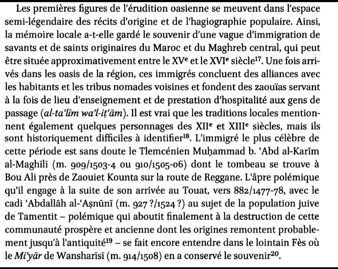 Maghribology's tweet photo. شكلت هجرات الطلاب والفقهاء في القرن15 من المغرب وشمال إفريقيا تنوعا سكانيا داخل توات. ويذكر أن عبد الكريم المغلي هاجر من تلمسان إلى توات ونشر فتوى ضد اليهود أدت بنزوحهم وهجرة السكان من توات إلى إفريقيا وبلدان أخرى.
#توات #صحراء #أمازيغ #بربر #مور #القرن15
#Tuwat #Touat #Sahara https://t.co/oEjjoNgJv3