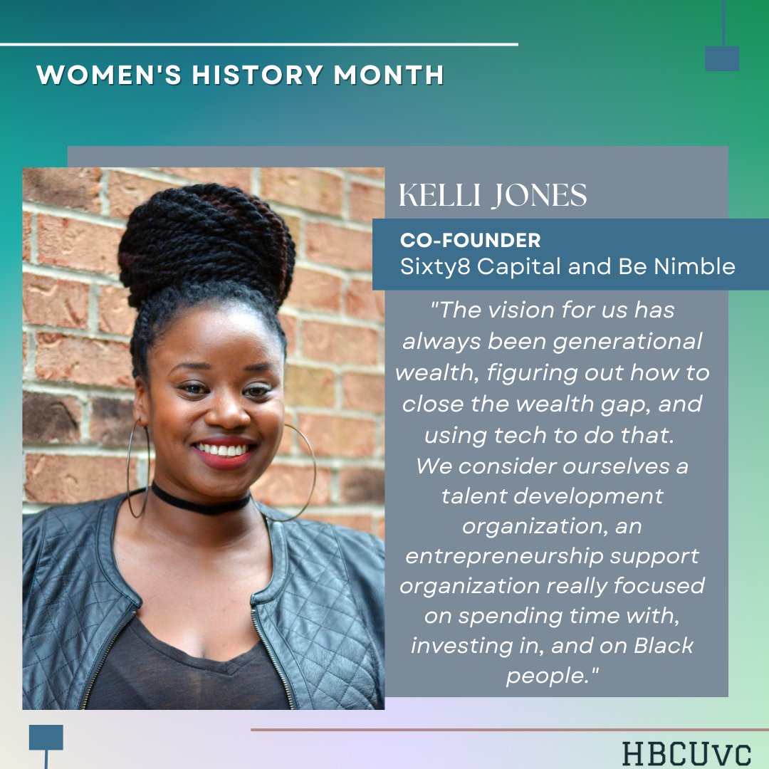 We're halfway through #WomensHistoryMonth. Today, we're celebrating @kellinikole, co-founder of @sixty8capital and @be_nimbleco. Jones leads the first Indiana-based venture capital firm devoted to investing in Black, Brown, Women, and LGBTQ-led startups. #BlackFounders #IndyTech