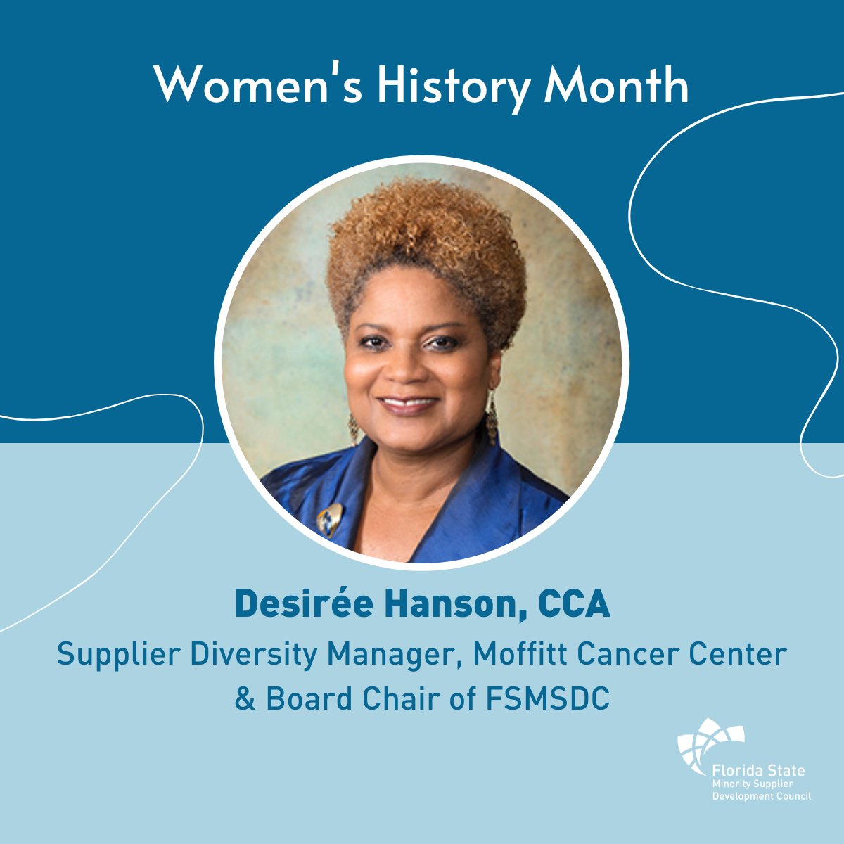 flbdcorg's tweet photo. Desiree Hanson is a Board Chair at FSMSDC and is the Manager of Supplier Diversity for Moffitt Cancer Center, with over 30 years of Supply Chain experience in the public and private sectors in manufacturing, IT, and healthcare.
#FSMSDC #womenshistory #MoffitCancerCenter https://t.co/Xb3kDDAYg5
