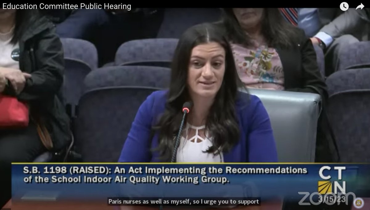 AFTCT's tweet photo. #WestHavenTeachers member Joanie Amato urges #CTGeneralAssembly ed cmte address #SickBuilding syndrome, improve schools' indoor air quality: "why I'm here today; to protect my students, fellow teachers, paras &amp; RNs." #WhatKidsNeed @AFTUnion @AFTTeach @ctclimatejobs @ConnectiCOSH https://t.co/GIQ01eEJHg