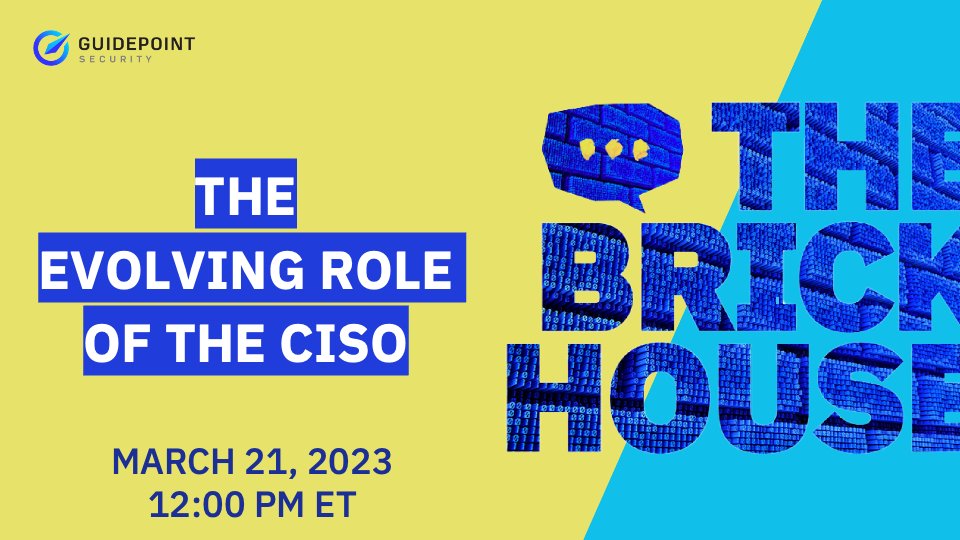 ksullivan31's tweet photo. @GaryBrickhouse, CISO at @GuidePointSec leads a trending discussion, 3/21 at 12pm ET, about the changing security landscape + how it impacts the role of #CISOs. Topics include risk-based decision-making and utilizing threat intelligence. Register: https://t.co/LQj1y5IutP https://t.co/sfpZMKERSj