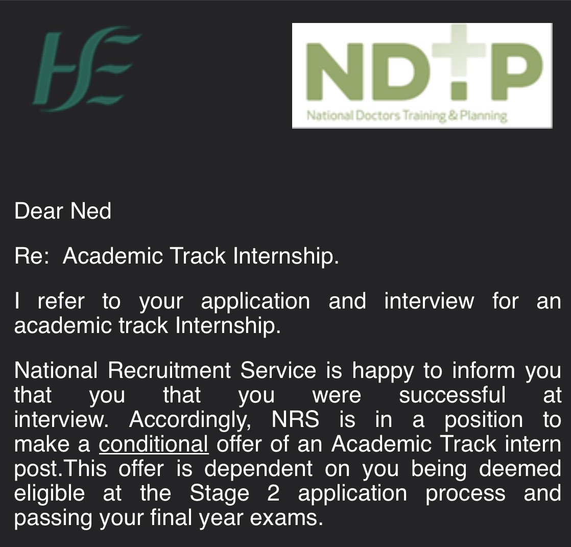 nedquirke's tweet photo. Thrilled to accept an @NDTP_HSE Academic Track Internship post @Matersurgery @MaterRadiology today. Can’t wait to get to work and started on my project with supervisors @shirleypotty @HelenMohan1, who I can’t thank enough for their advice and  support with my application! https://t.co/SPEytpuvhf