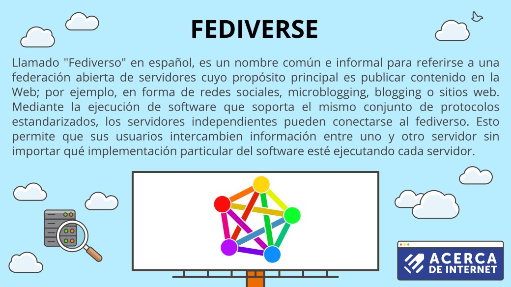 ¿Alguna vez te has preguntado cómo funciona la plataforma Mastodon? ¿En qué se diferencia de las demás? Esta semana nuestro #AcercaDeInternet 💻🌐🗺️ es dedicado al Fediverso, o Fediverse, que es la "filosofía" sobre la cual se rigen plataformas como la mencionada. ¿Lo conocías?