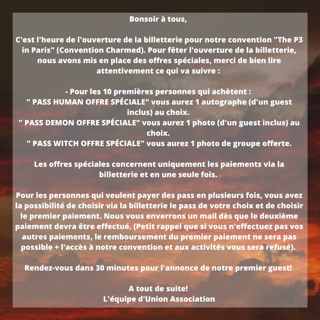 Union_Conv's tweet photo. 🇫🇷 La billetterie de notre convention « The P3 in Paris » est ouverte! Plus d’infos ⤵️
🎟️ : https://t.co/FKWT1Dcwmc
—-
🇺🇸 The ticketing of our convention « The P3 in Paris » is open! More info ⤵️
🎟️ : https://t.co/FKWT1Dcwmc
#Charmed #Conventio. https://t.co/YfmfgoxiWX