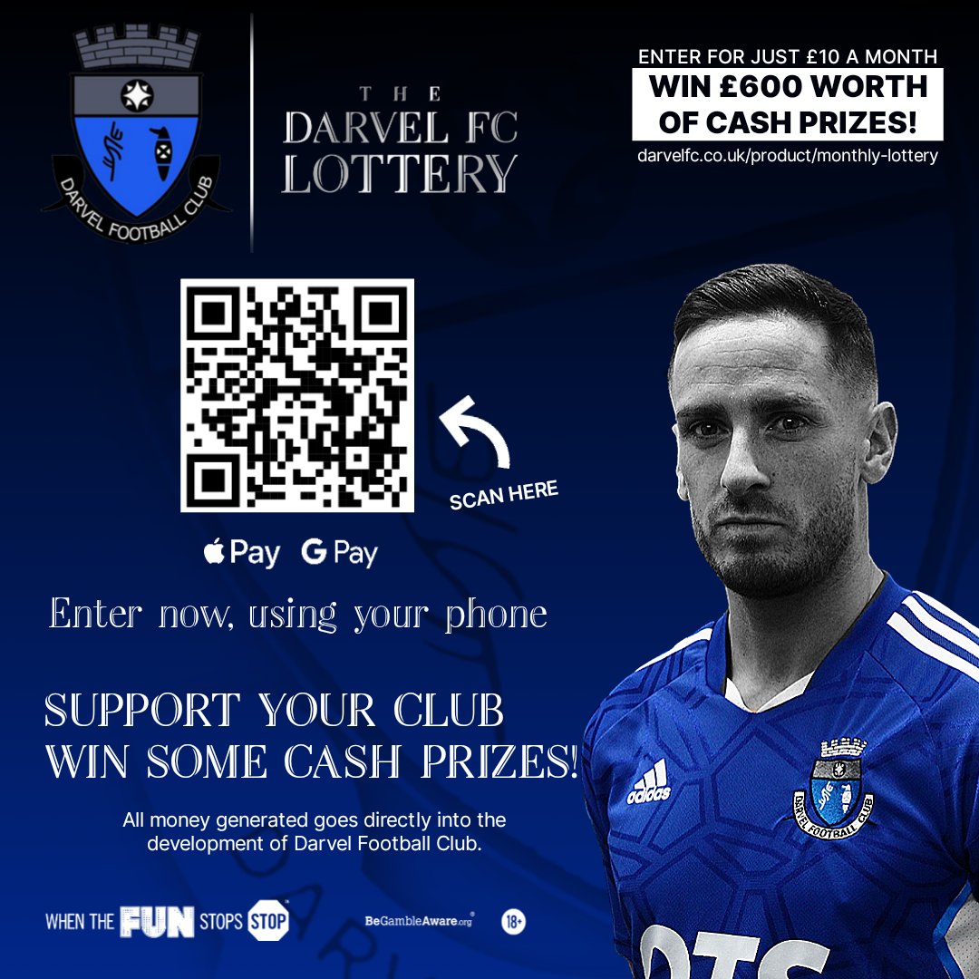 🔵 Be part of the game
⚪ Support your club
🔵 Win £600 worth of cash prizes each month!

Join the Darvel FC Lottery and play your part in supporting the development of the club.

Get involved 👉 darvelfc.co.uk/club-membershi…