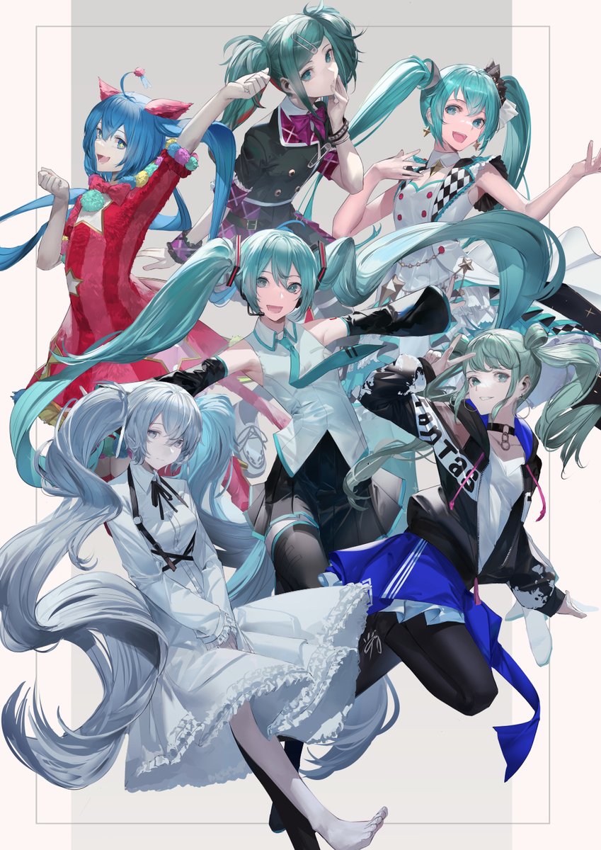 hatsune miku twintails dress long hair detached sleeves skirt jacket aqua hair  illustration images