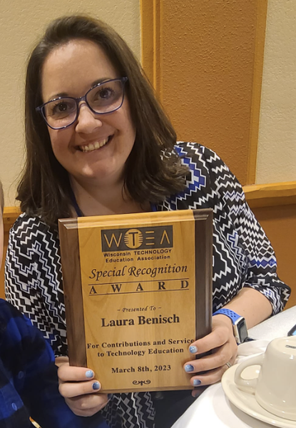 TLABeloit's tweet photo. Congratulations to Ms. Benisch, Director of Career Planning and Partnerships, who recently received the Wisconsin Technical Education Association's Special Recognition Award at the Wisconsin Technical Education Annual Conference! https://t.co/efi6Bzao7N