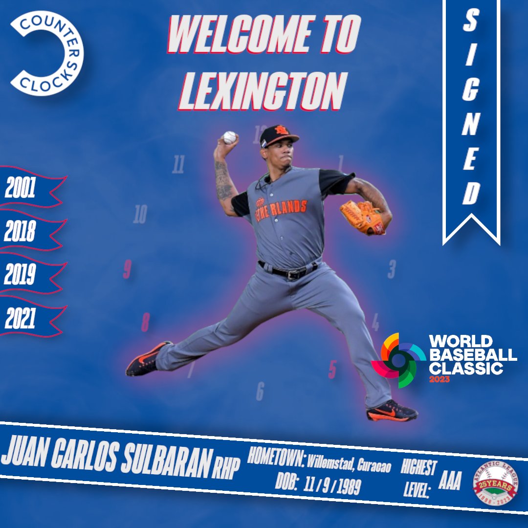 GoLexLegends's tweet photo. CLOCKING IN ⏰ Let's welcome our first signing of the 2023 season RHP Juan Carlos Sulbaran to Lexington! Juan Carlos is on his way back from Taiwan where he played for the Netherlands in the 2023 WBC. #LexGoClocks #ClockYeah https://t.co/hTnjzIvQUj