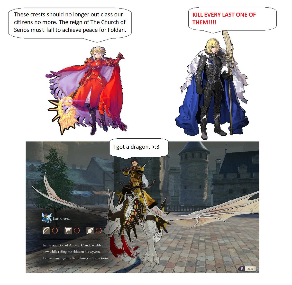 TheClowHatter's tweet photo. #FireEmblemThreeHouses #memes #dragon 

Something is up with Claude. https://t.co/Q28CP0JQw4