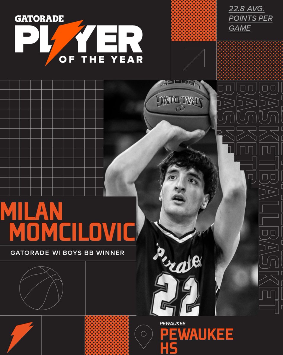 Pewaukee High School (@pewaukeehs) on Twitter photo Congrats to Milan Momcilovic for earning 2023 Gatorade POY for boys basketball in the state of Wisconsin.  We are so proud!! Congrats to Milan Momcilovic for earning 2023 Gatorade POY for boys basketball in the state of Wisconsin.  We are so proud!!