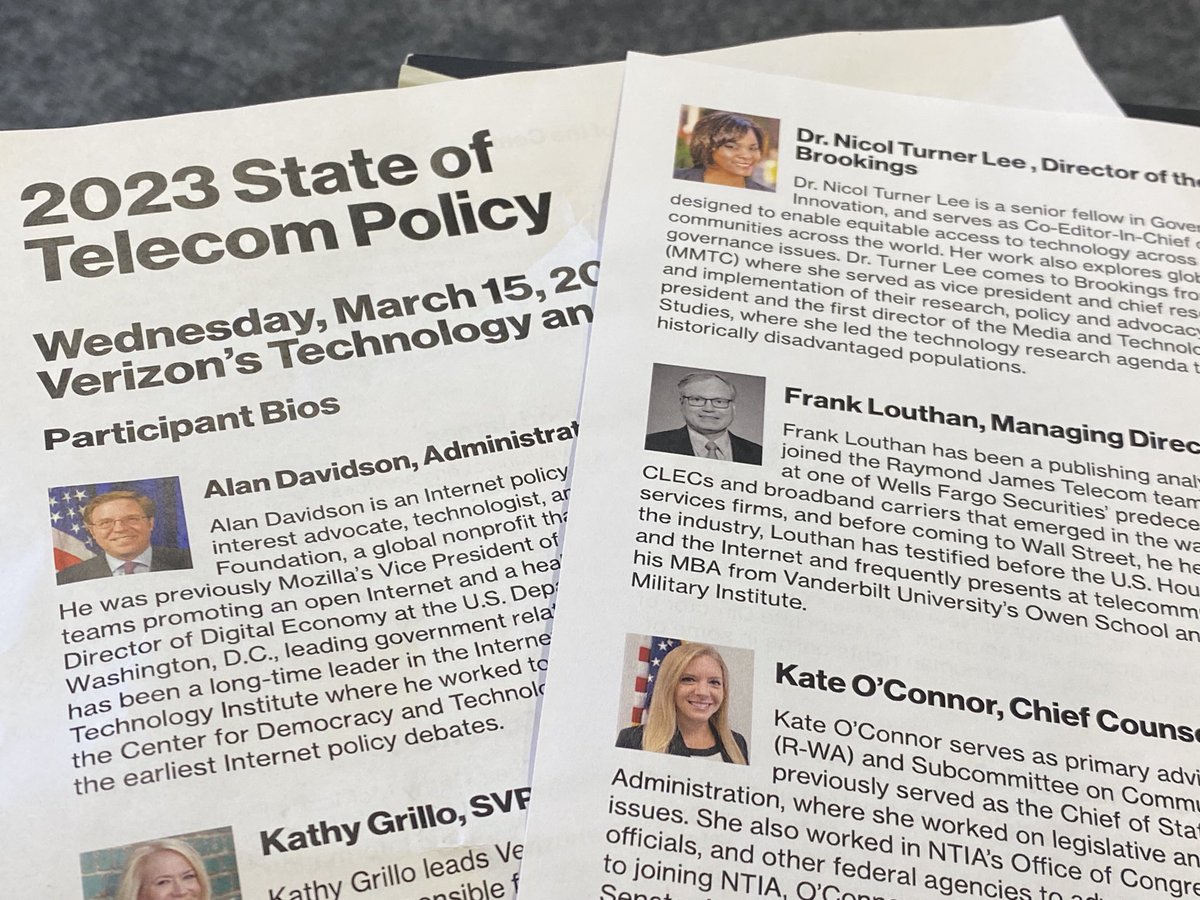 drturnerlee's tweet photo. About to participate in a conversation @VerizonPolicy on the #2023 #StateofTelecom with opening remarks from @NTIAgov @DavidsonNTIA and #KathyGrillo. ##spectrum #broadband #digitaldivide https://t.co/xOqilAUdGB