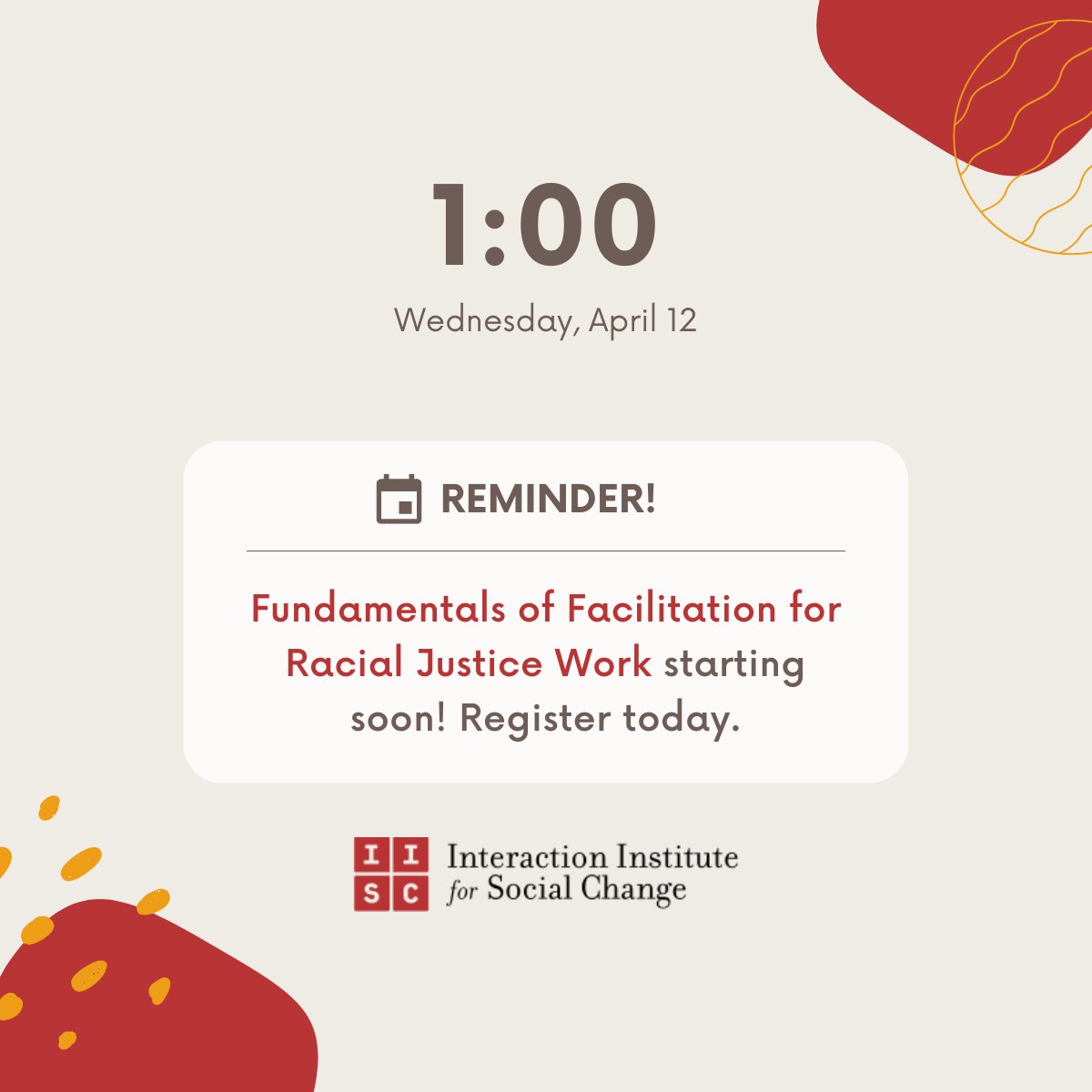 🗓️ Reminder! Only a few seats left in our upcoming workshop. If you or someone you know has been on the fence about registering, now's the time to commit! Learn more and register today on our website interactioninstitute.org/trainings/