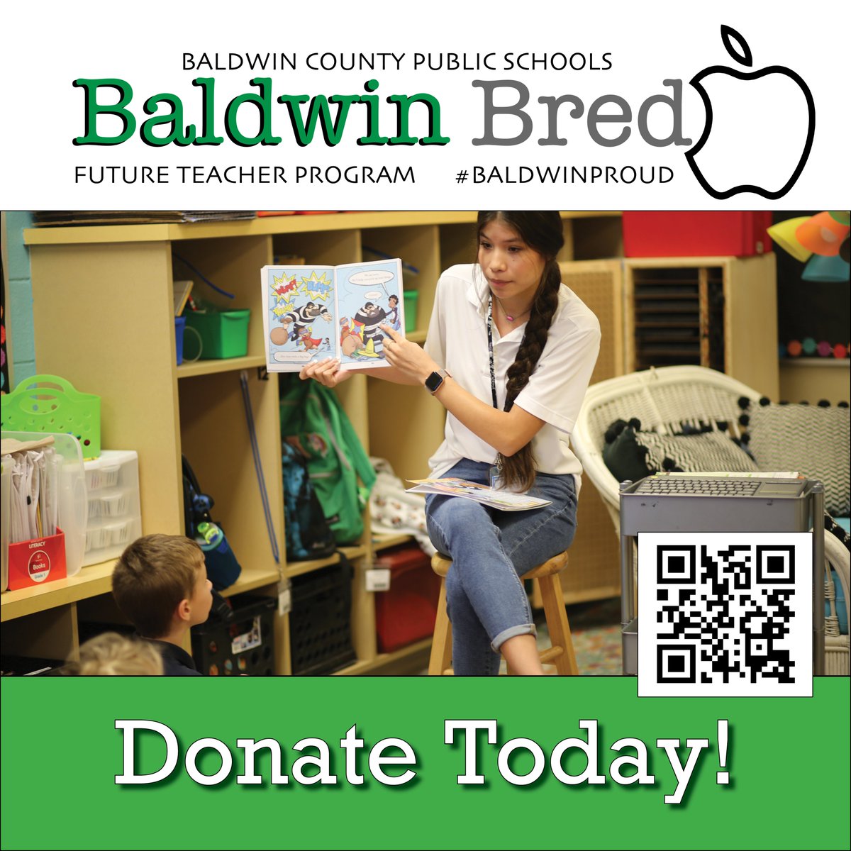 BaldwinSchools's tweet photo. DONATE TODAY! The Baldwin County Public Schools’ Human Resources Department proudly presents the Baldwin Proud Future Teacher Scholarship Program. Your donation is needed to support the scholarship program. Donate today by scanning the QR code below.  
https://t.co/Uzdtt9yf2d https://t.co/4wsYFac0hG