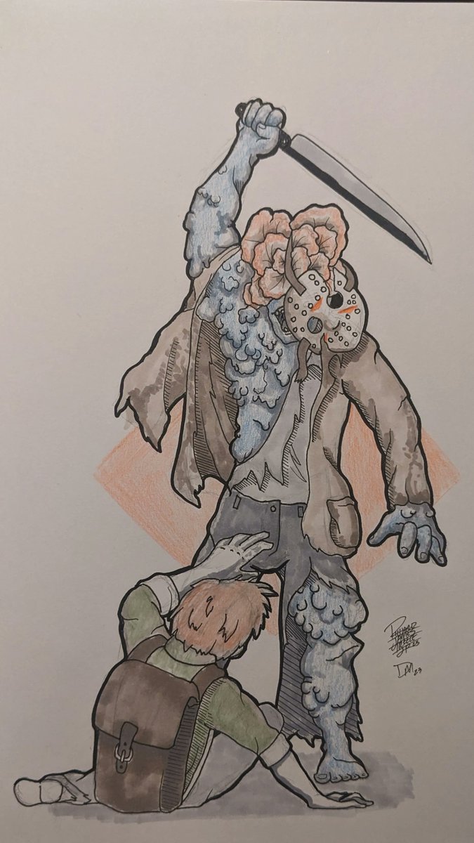 DecapitatedMrkr's tweet photo. Probably the last slasher Clicker I'm going to do, unless the mood strikes me. Bloater style Jason Voorhees #drawing #horror https://t.co/Kh42NIaQ0m