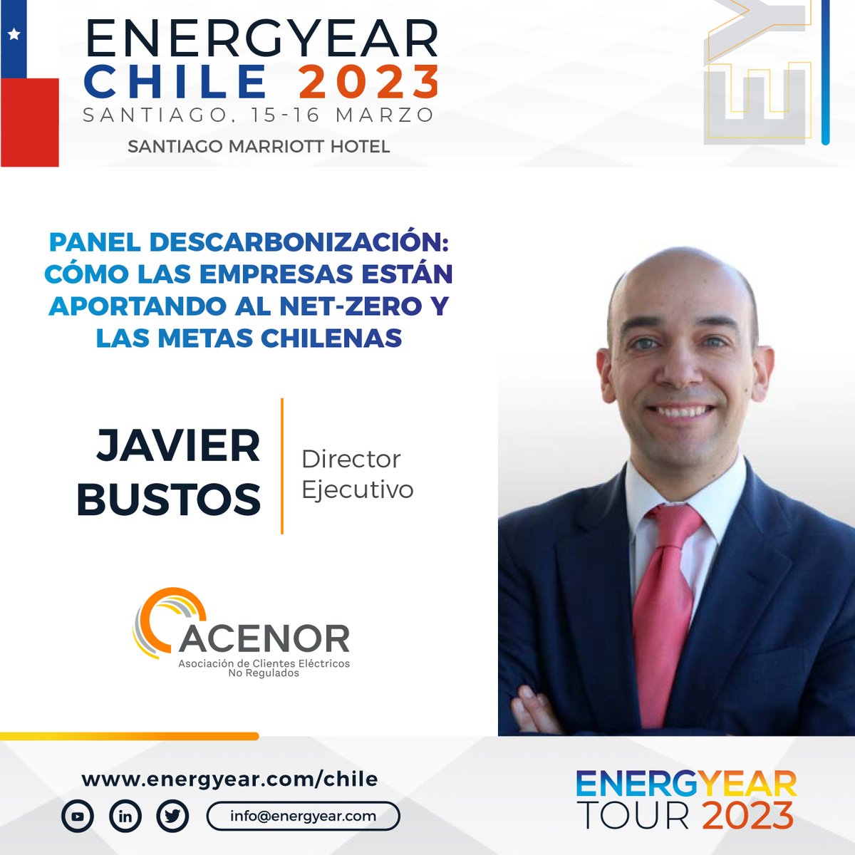 AcenorAG's tweet image. 🗓️Mañana, el director ejecutivo @jbsalvagno moderará un panel de conversación que abordará cómo las empresas de distintos sectores productivos están aportando a las metas de carbono neutralidad del país. 

Más información: energyear.com/es/chile/

#Energyear