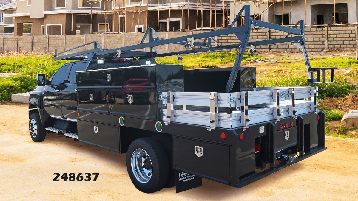 The March SCELZI/Chevy Truck Body of the Month.
This Jet Black Scelzi Super Contractor Body sits on a Chevy 5500 HD chassis cab. It comes with LED clearance lights, aluminum flooring, stainless steel stakes w/ aluminum slats, underbody tool boxes and more.
<a href="/ChevyTrucks/">Chevy Trucks</a> #worktruck