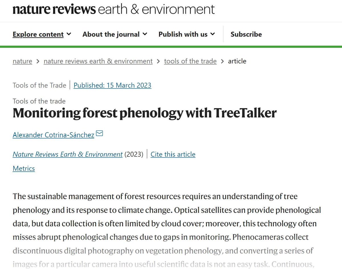 alexandercotsan's tweet photo. Excited to share my first paper through the #Nature portfolio in @NatRevEarthEnv journal, as part of my Ph.D. thesis, where I use #TreeTalker for phenological monitoring of forest species in Italy.
https://t.co/I50htbwn5Q
#PhD #forest #unitus #untrm https://t.co/hgR0Xt3HfM