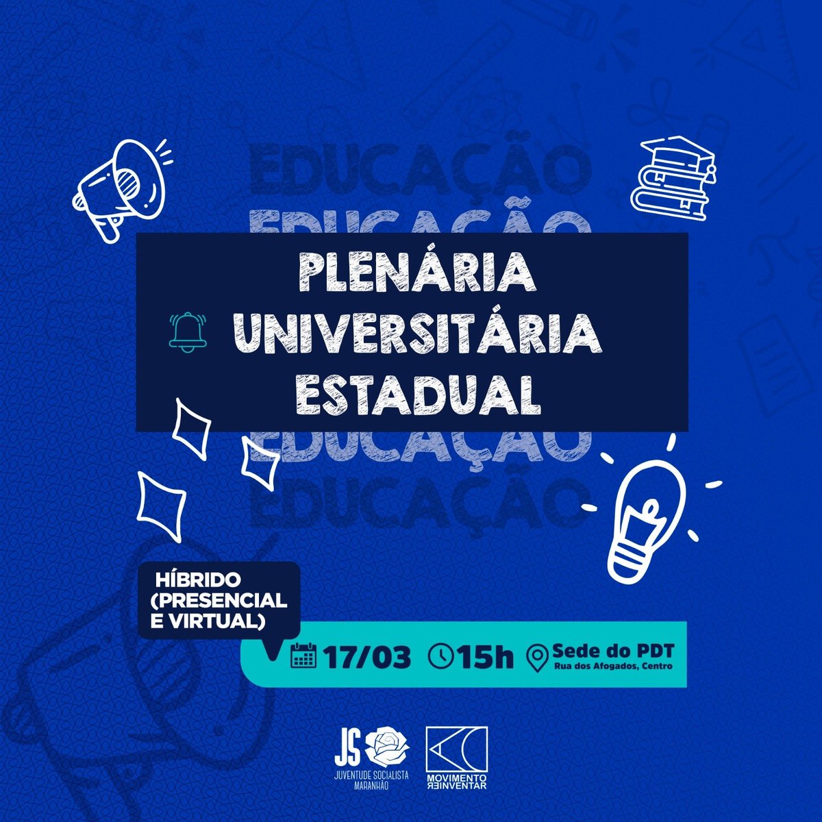 jspdtma's tweet photo. 🗣️ Fala, galera! 

📢 Vai rolar uma plenária universitária na sexta-feira, dia 17, e vamos falar sobre educação, o próximo congresso da UNE e a reorganização do movimento estudantil.

😉 Vamos juntos lutar por uma educação mais democrática e inclusiva.

Bora nessa? https://t.co/rfkcXqZEq2